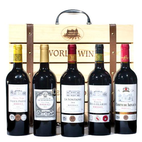 World Wine Gift Box With 5x750ml Bordeaux Wine